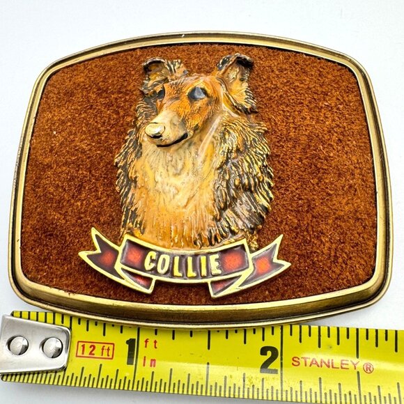 Raintree 1979 Collie Dog Belt Buckle Metal & Faux Leather Design Vintage - Picture 3 of 7